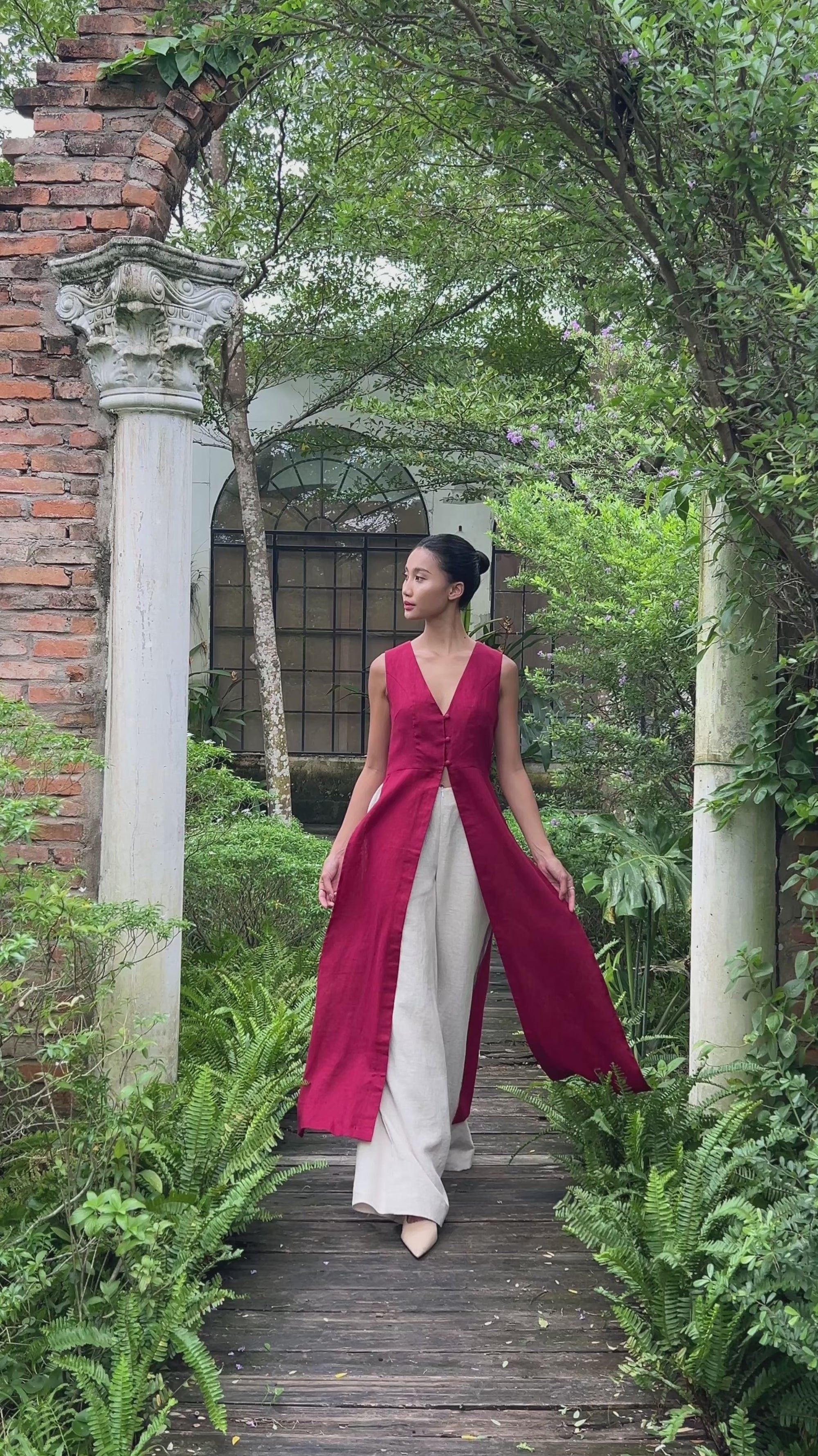 Front slit linen ao dai