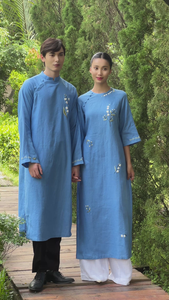 Handmade linen ao dai for couple