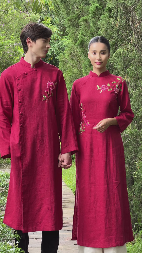Matching red Vietnamese wedding attire