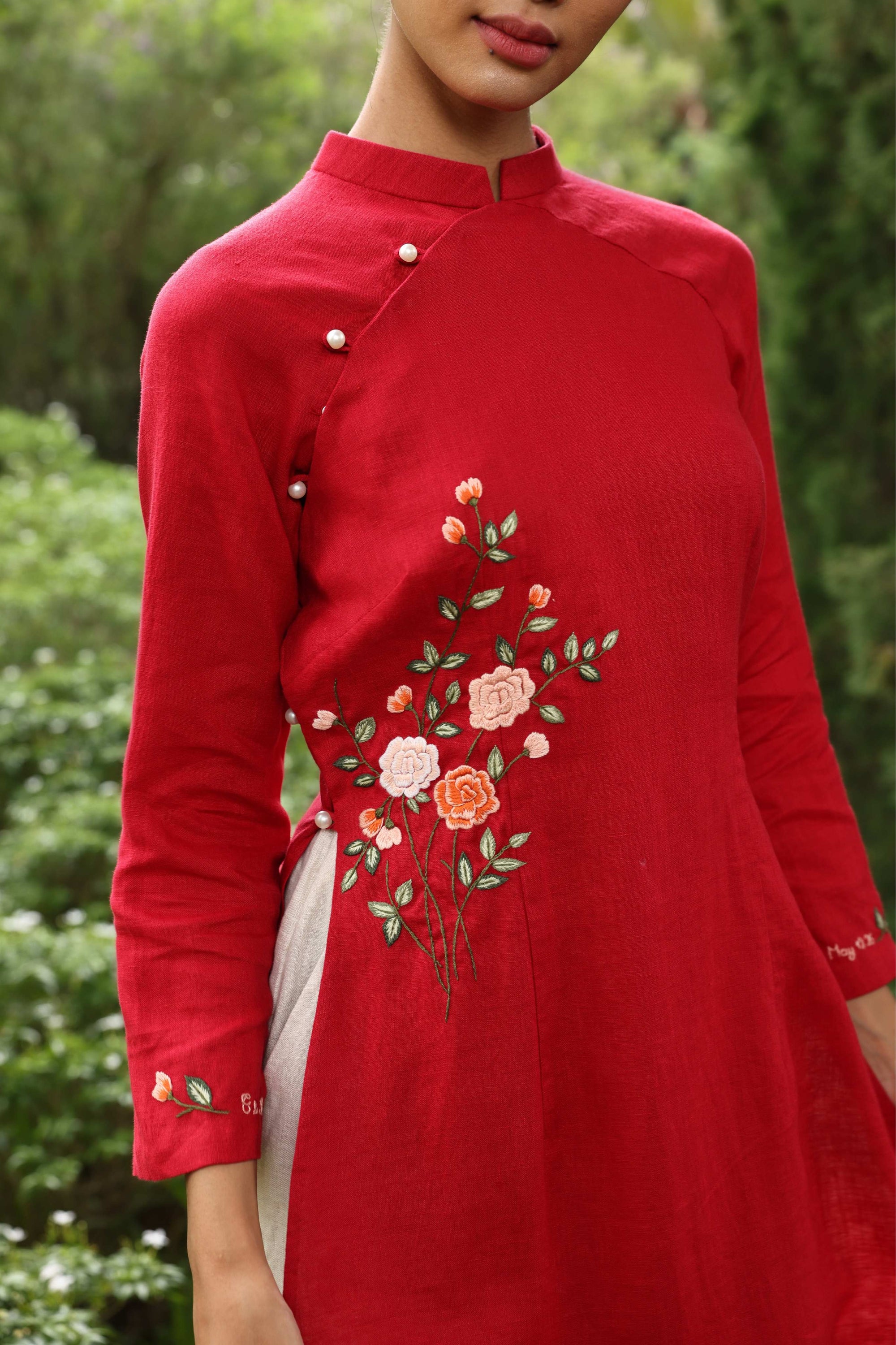 Red bridal Vietnamese linen ao dai