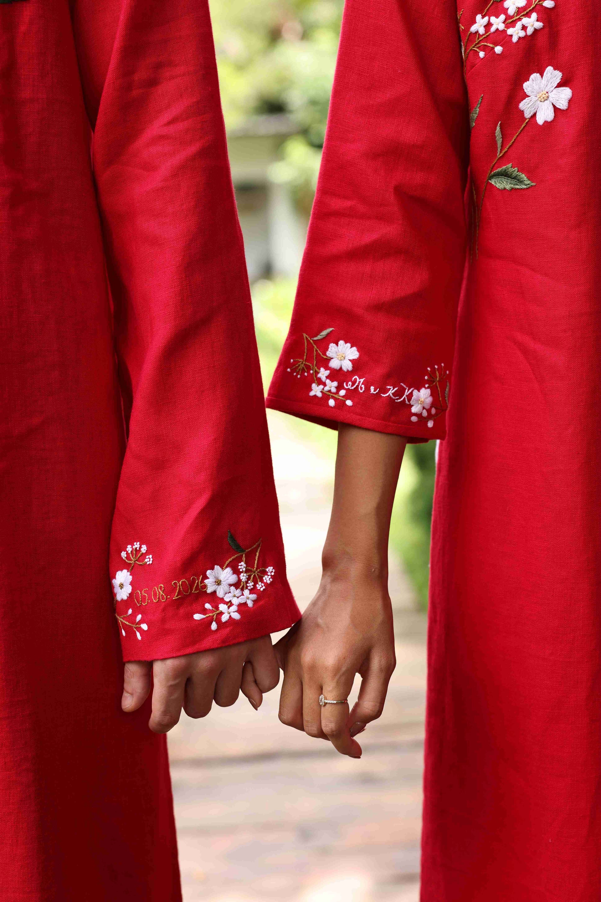 Red Vietnamese wedding ao dai set
