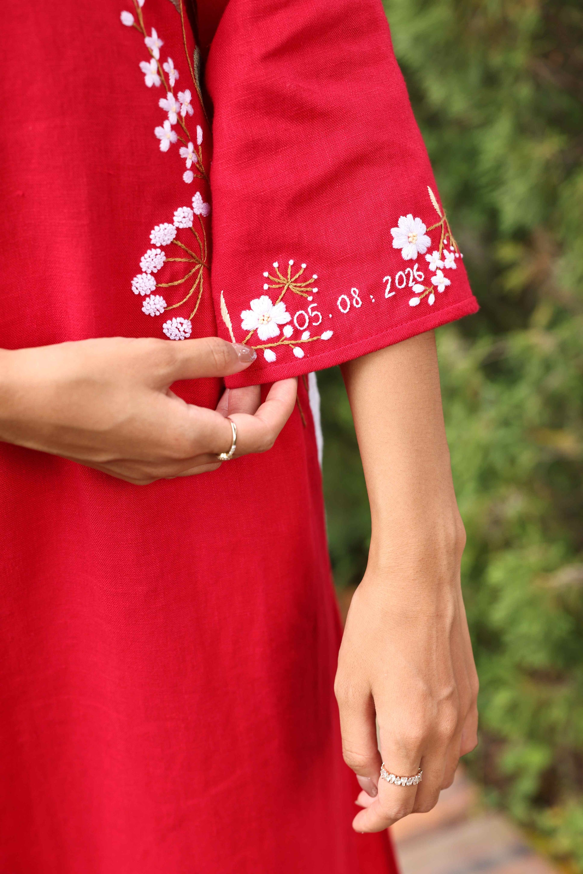 Red Vietnamese wedding ao dai set