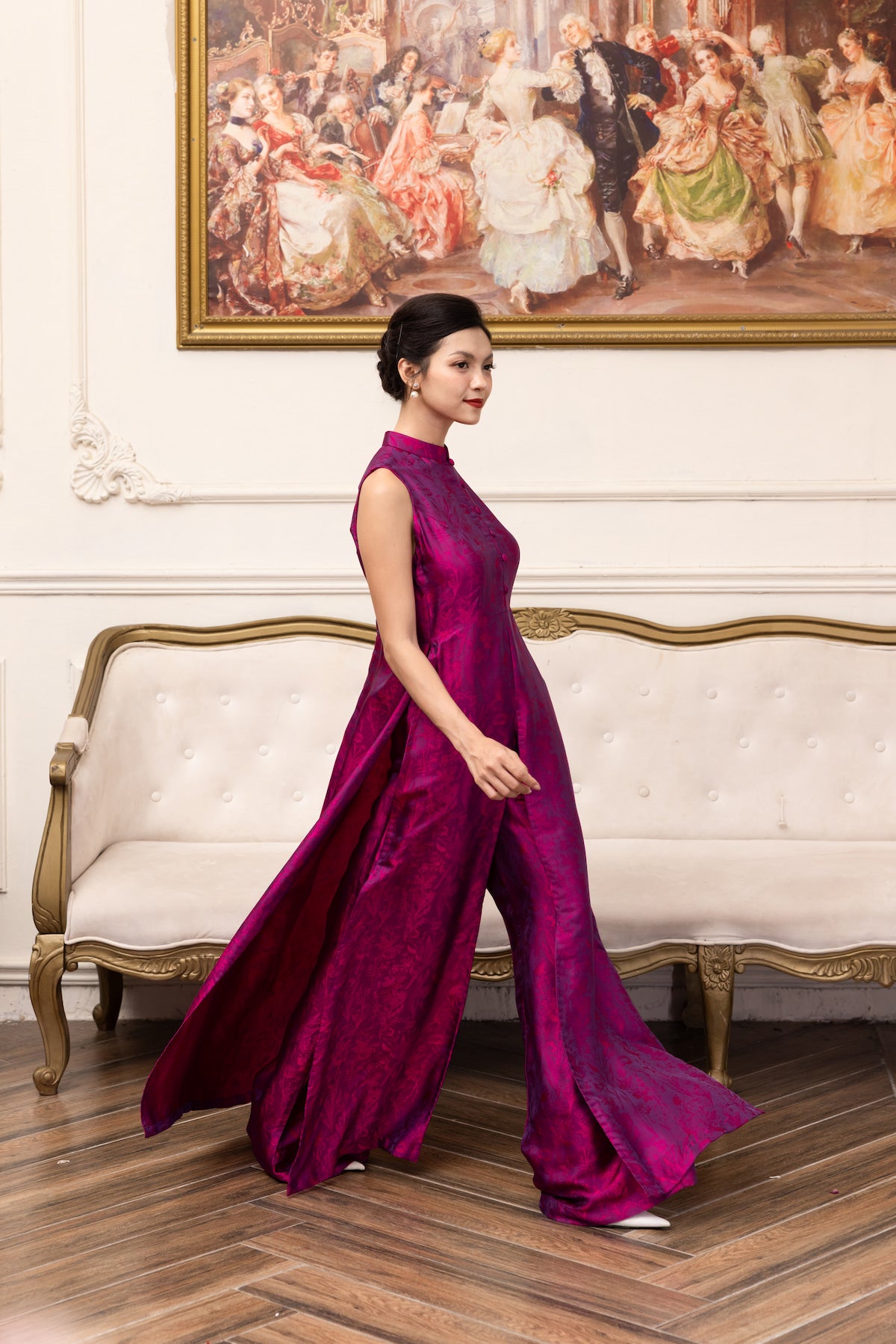 sleeveless modern silk ao dai dress