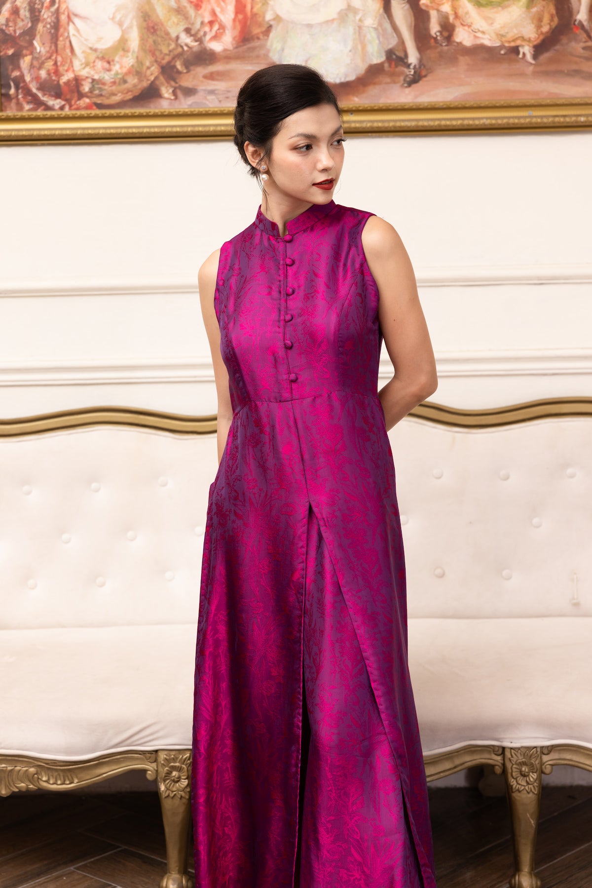 sleeveless modern silk ao dai dress
