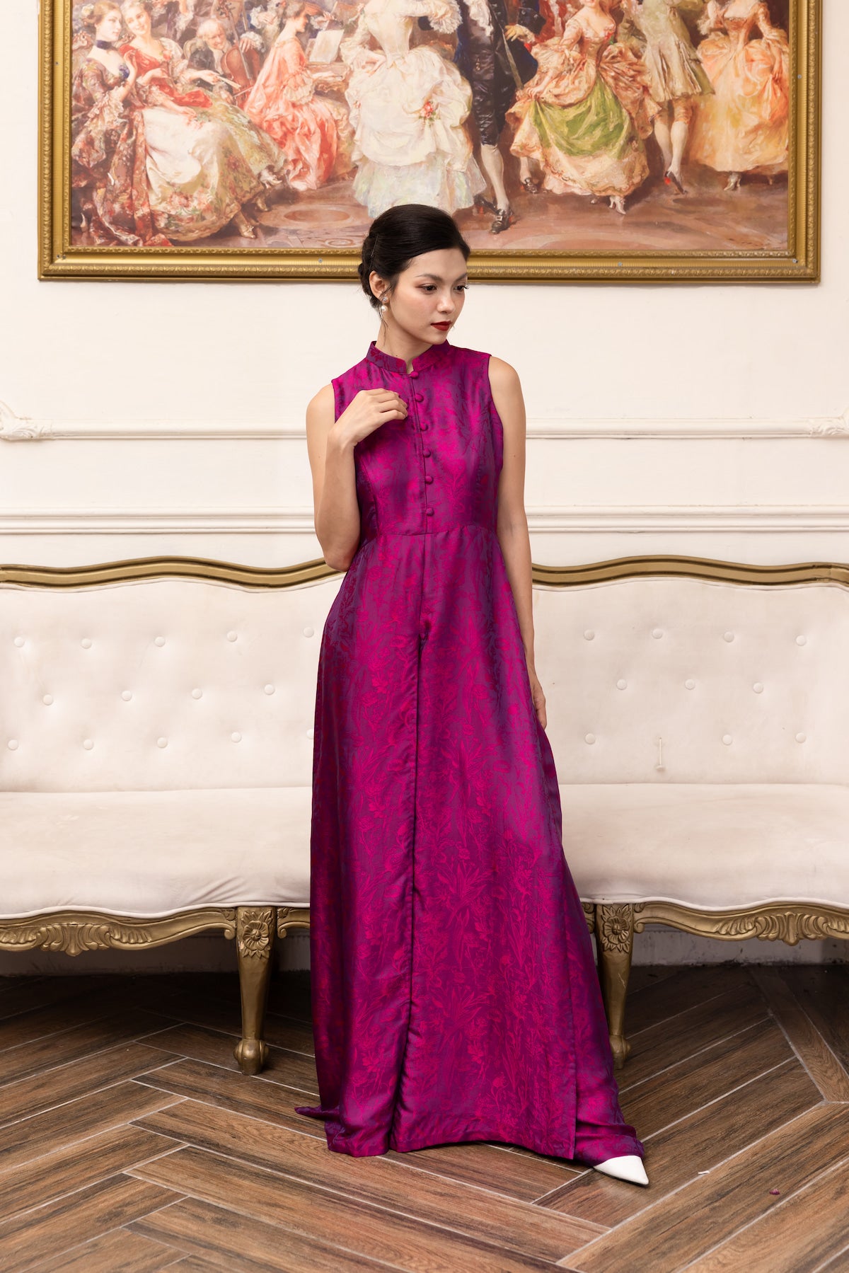 sleeveless modern silk ao dai dress
