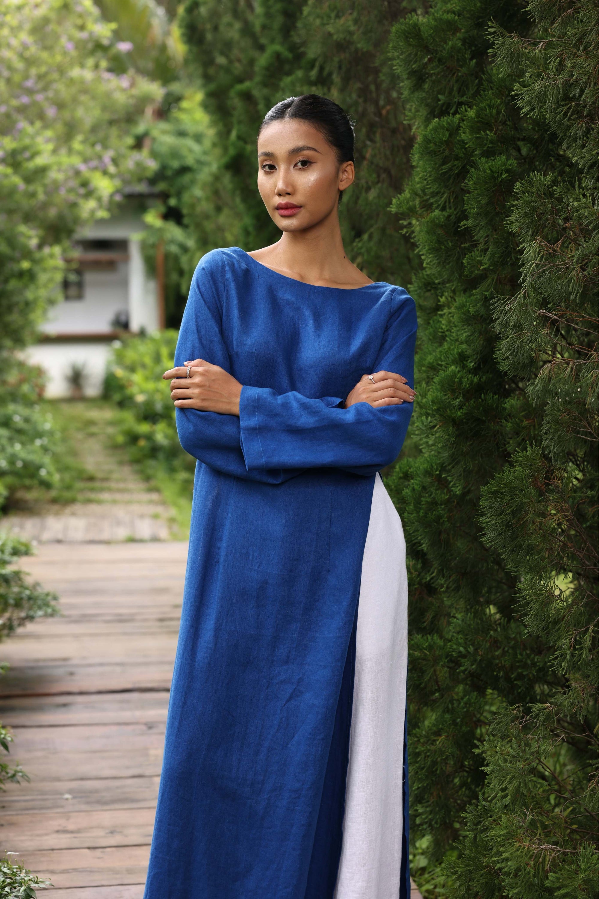 Vietnamese ao dai linen dress