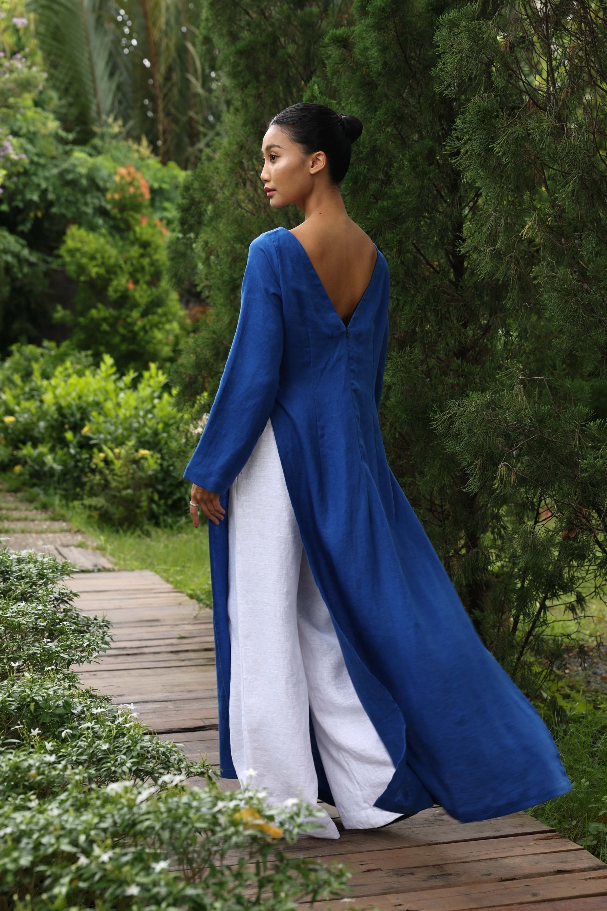 Vietnamese ao dai linen dress