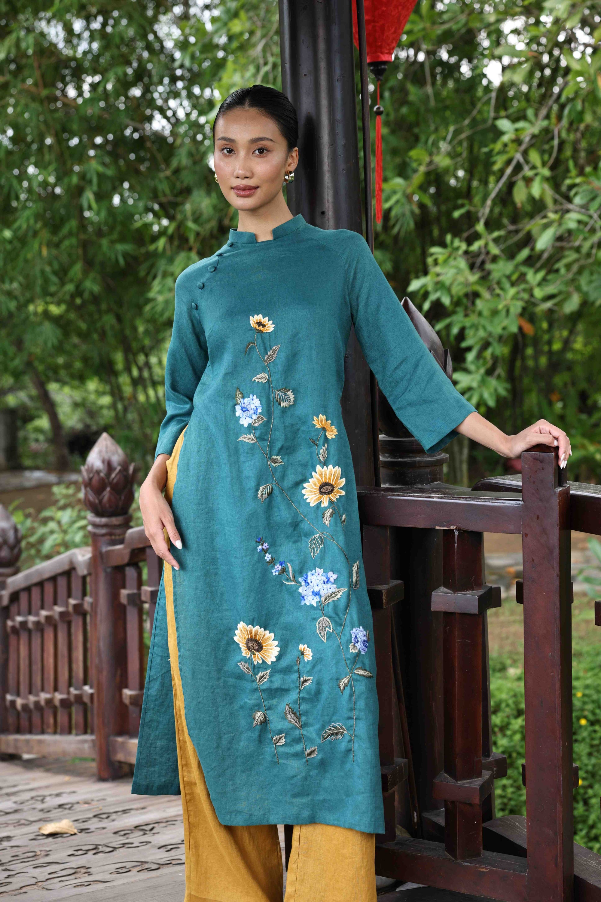Vietnamese ao dai with embroidery