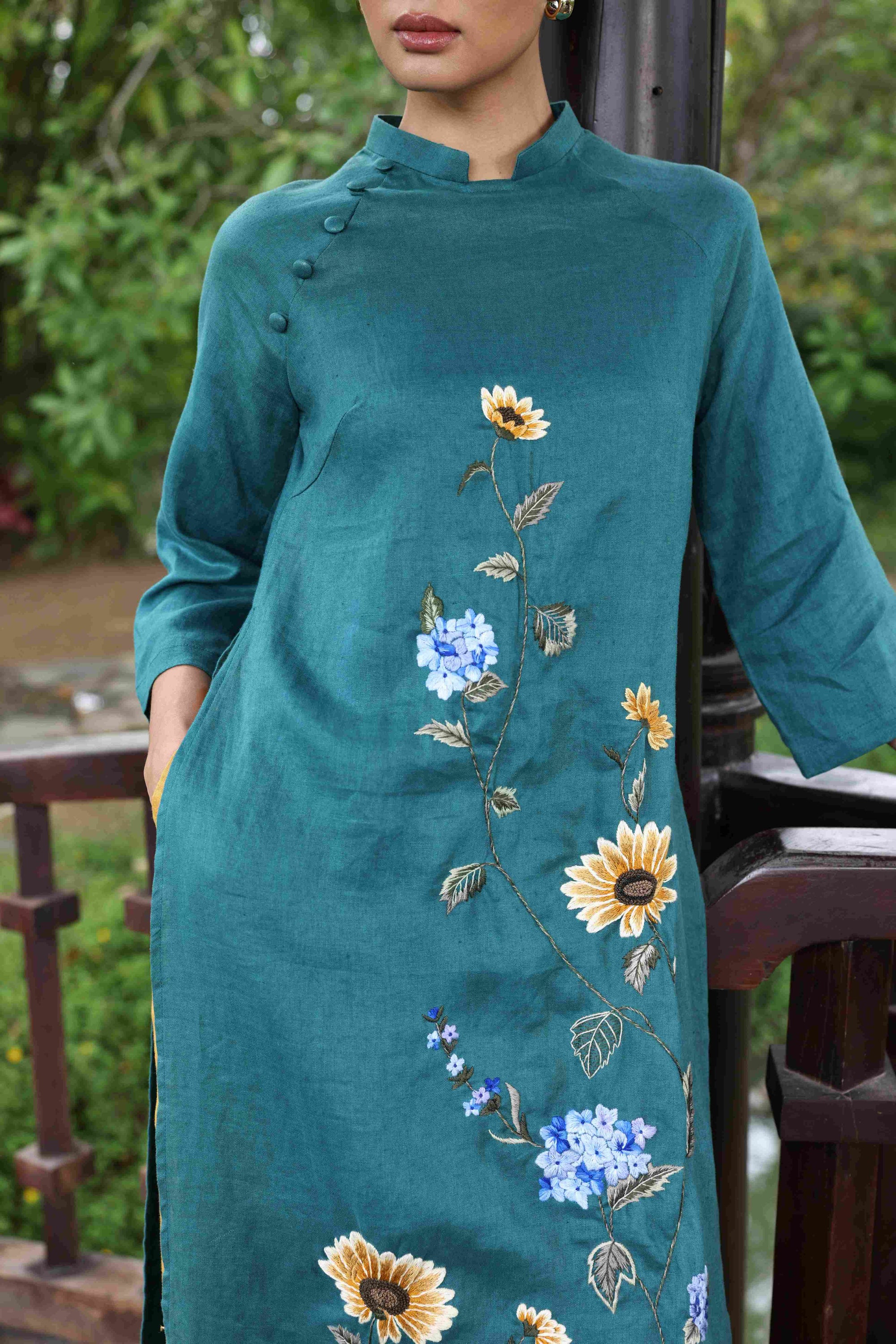Vietnamese ao dai with embroidery