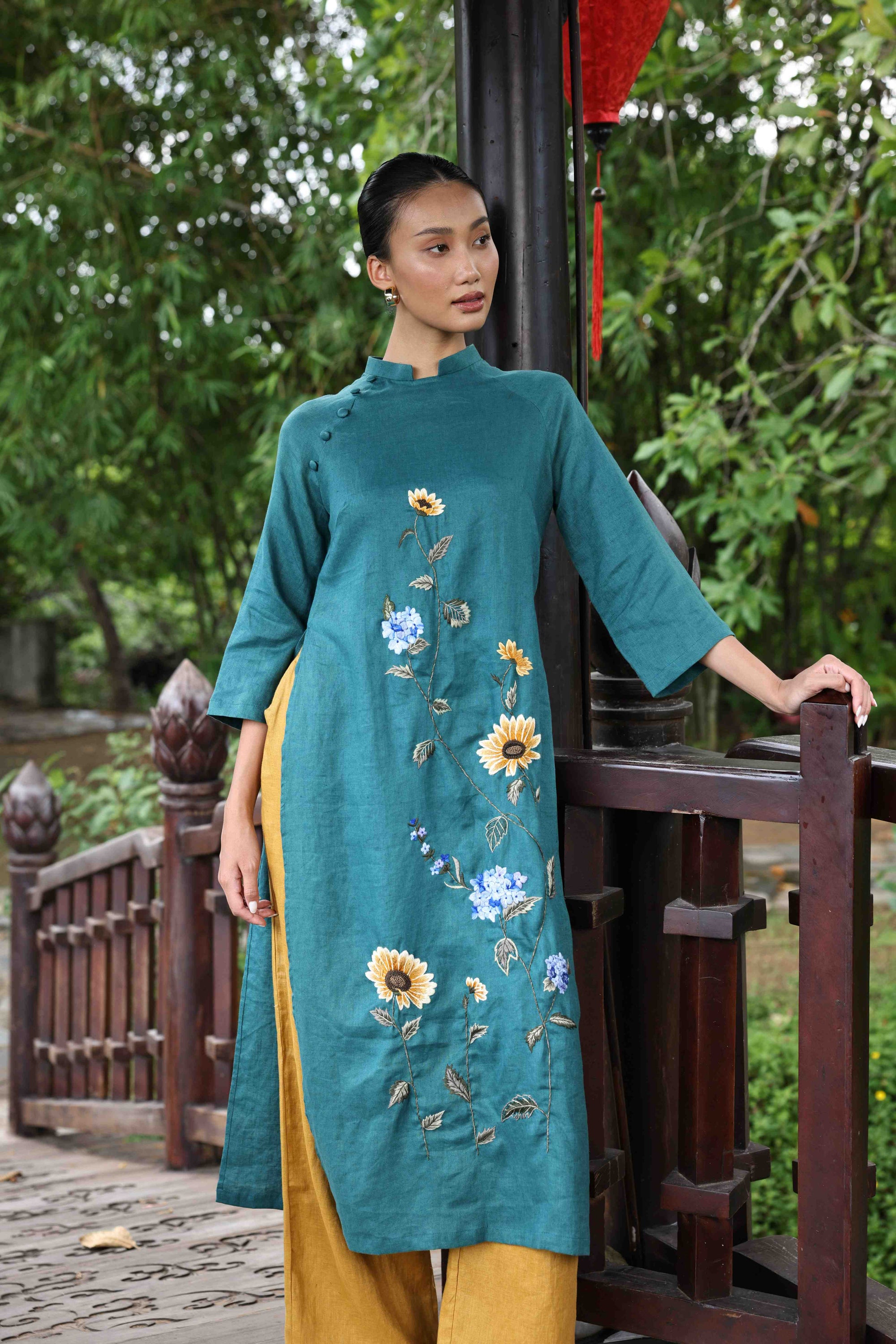 Vietnamese ao dai with embroidery