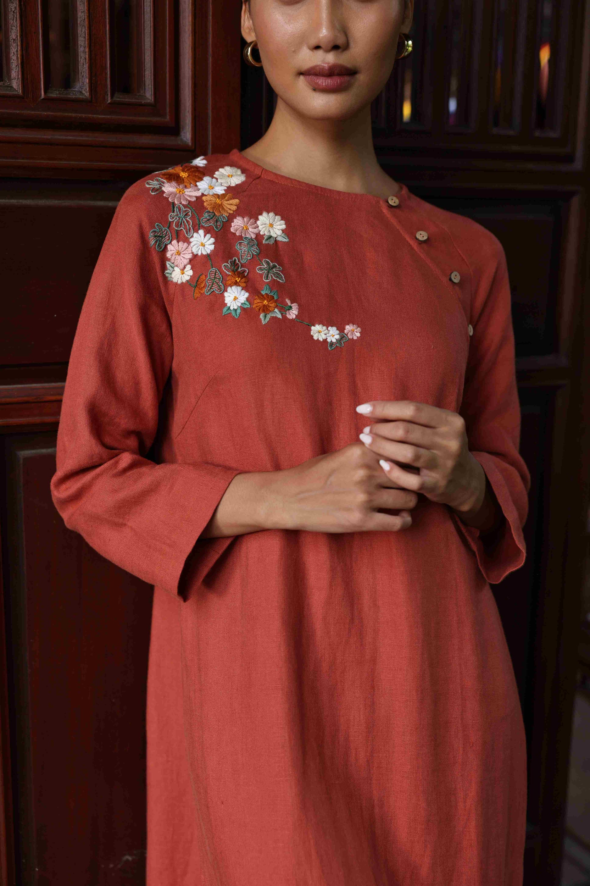 vietnamese linen embroidered dress