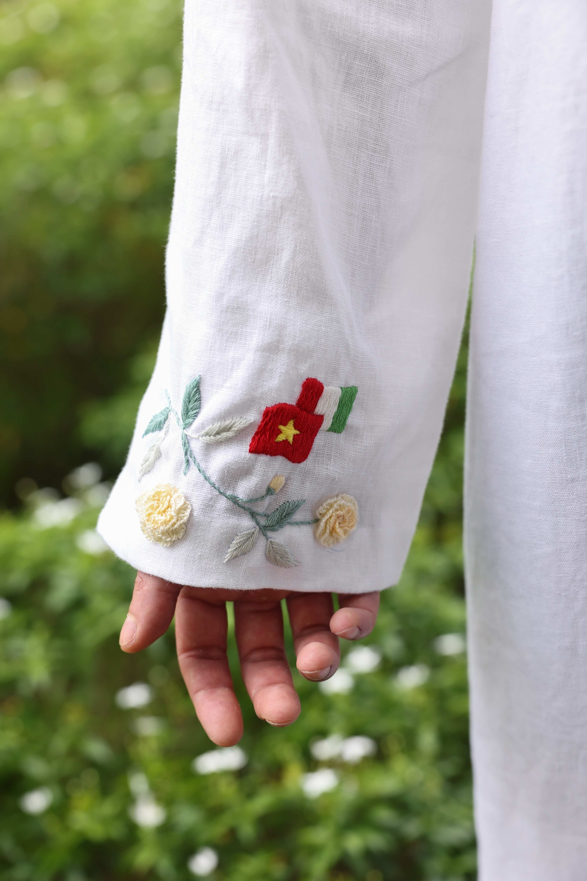 White linen ao dai for men